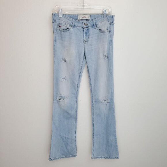 Hollister light wash mid rise distressed boot cut jeans - Picture 1 of 10